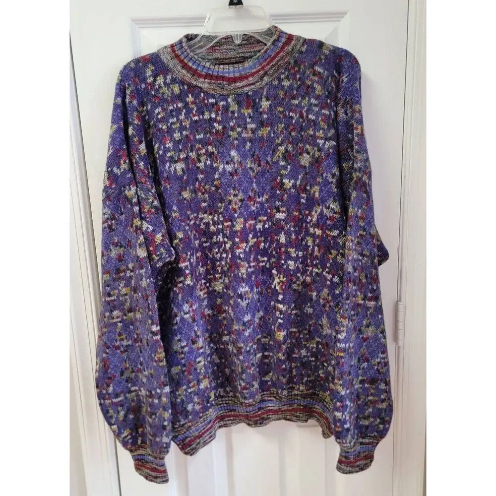 90s Abstract Speckled Knit Oversized  Purple Cozy Grandpa Core XL